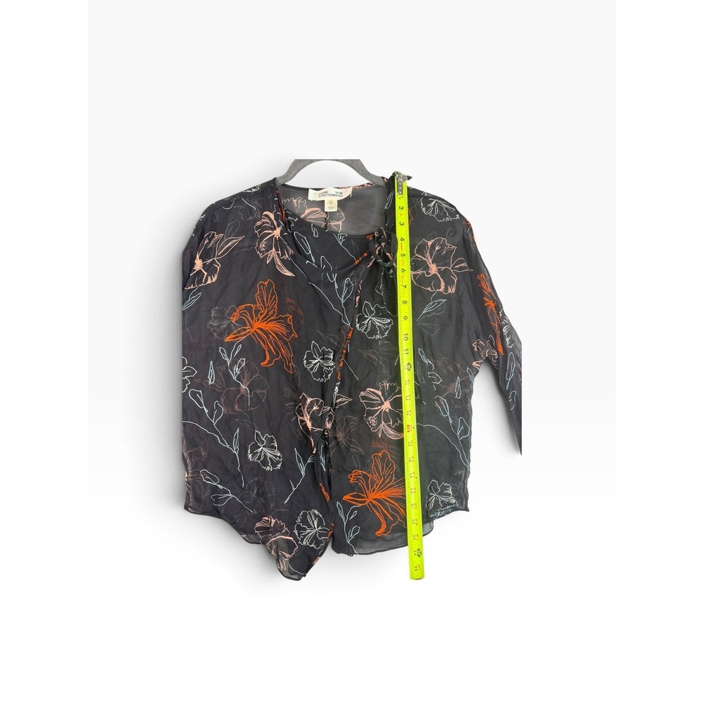 Diane von Furstenberg DVF Black Floral Silk Tie Neck Wrap Blouse Size 6 - Picture 6 of 7